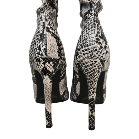 Olivia Ferguson Liana Snake Print Pointed Toe Ruched Heeled Boots Sz 7.5 - Picture 7 of 10